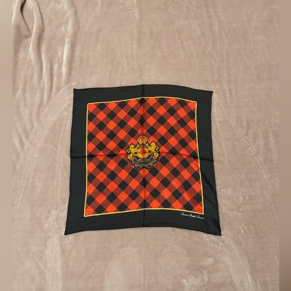 Lauren Ralph Lauren Crest Silk Scarf red and black NWT